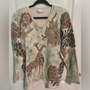 VINTAGE Marguerita Hand Painted Safari Sweater - 100% Cotton 90s Art to Wear